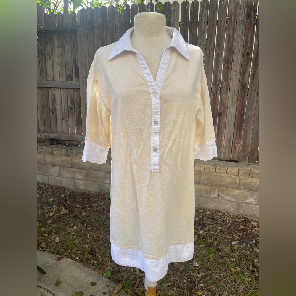 Cynthia Rowley Tan and White Tunic resort summer cover up spring coastal L